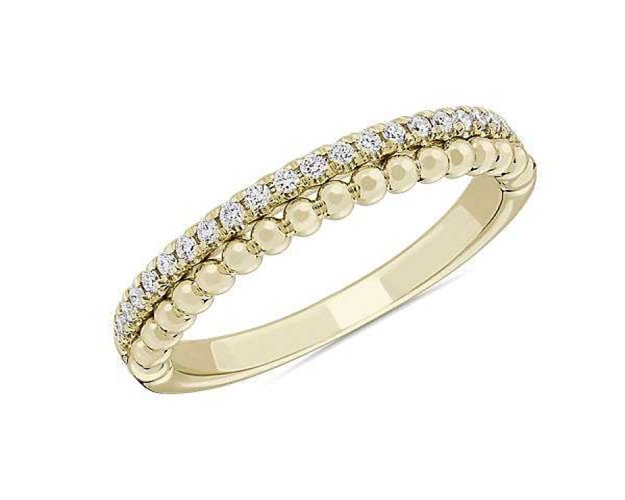 Rings | Blue Nile Double Row Beaded Diamond Stacking Ring In 14K Yellow Gold (1/8 Ct. Tw.)