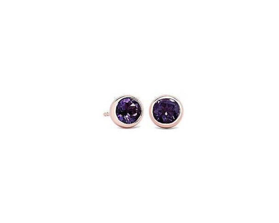 Earrings | Blue Nile Bezel Set Amethyst Stud Earring In 14K Rose Gold