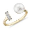 Rings | Blue Nile Freshwater Cultured Pearl And Diamond Bar Fashion Ring In 14K Yellow Gold (7.5-8Mm)