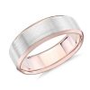 Men'S Rings | Blue Nile Brushed Beveled Edge Wedding Ring In 14K White And Rose Gold (7Mm)