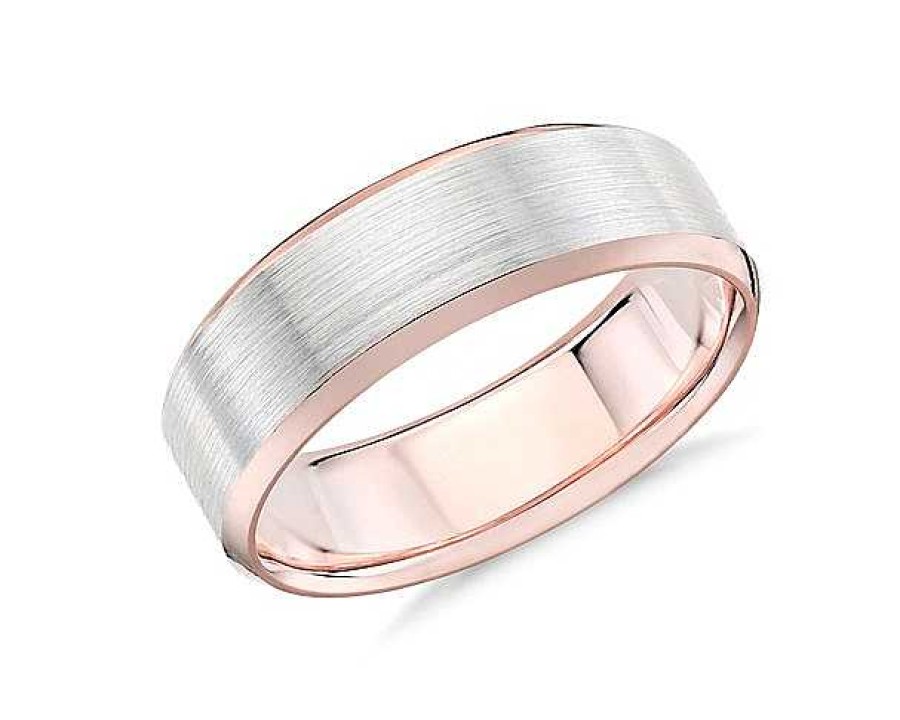 Men'S Rings | Blue Nile Brushed Beveled Edge Wedding Ring In 14K White And Rose Gold (7Mm)