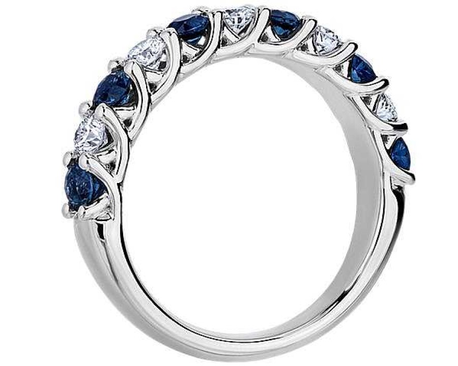 Women'S Rings | Blue Nile Tessere Sapphire And Diamond Anniversary Ring In 14K White Gold (2.8Mm)