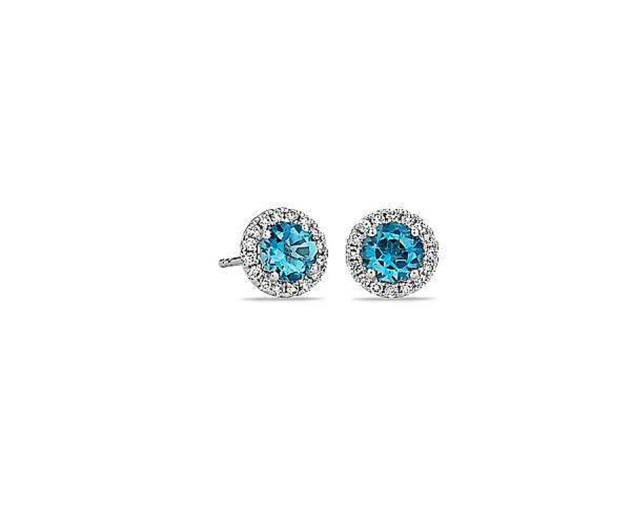 Earrings | Blue Nile Blue Topaz And Micropav Diamond Stud Earrings In 18K White Gold (5Mm)