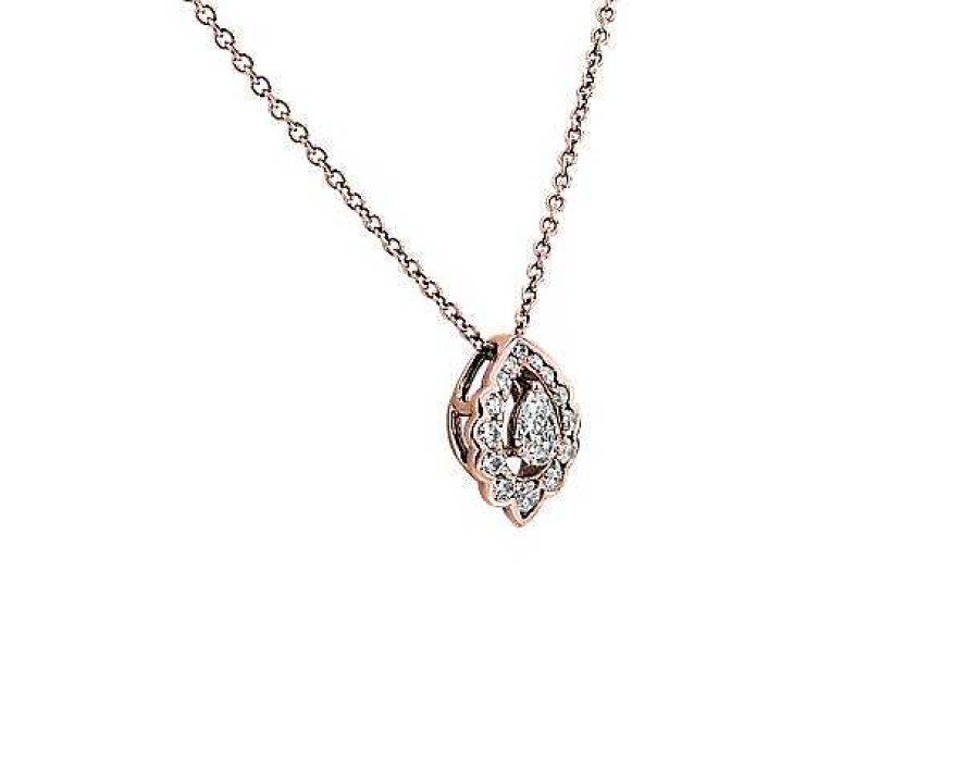 Necklaces | Blue Nile Pear-Cut Diamond Scalloped Halo Pendant In 14K Rose Gold (1/3 Ct. Tw.)