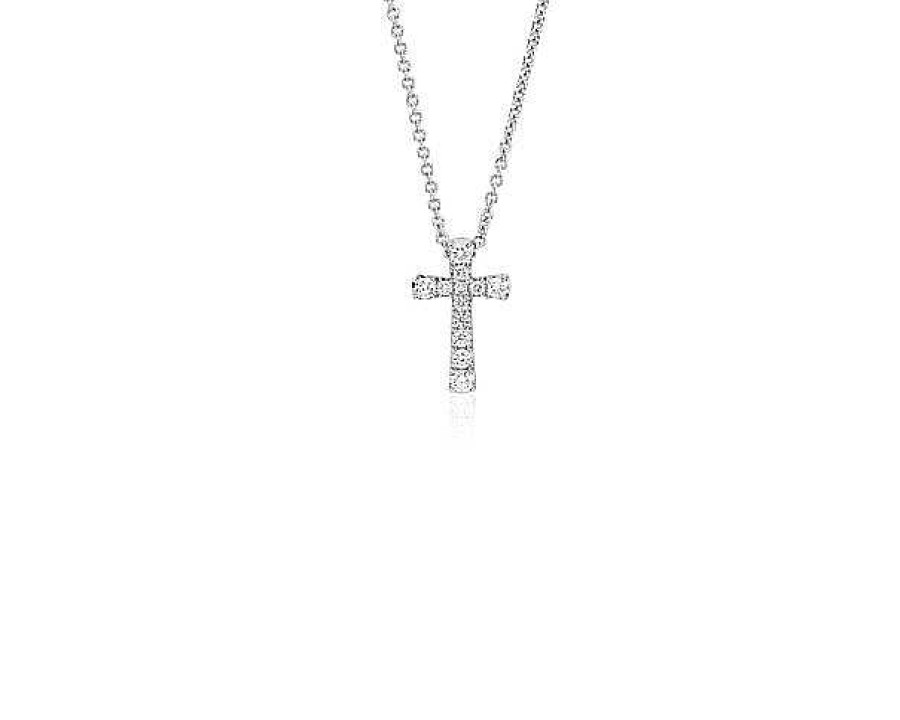 Necklaces | Blue Nile Petite Diamond Cross Pendant In 14K White Gold (1/10 Ct. Tw.)