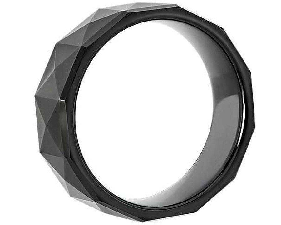 Men'S Rings | Blue Nile Faceted Pyramid Center Wedding Ring In Black Tungsten (7Mm)