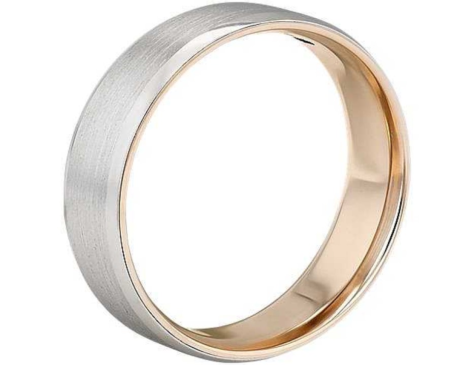 Men'S Rings | Blue Nile Matte Beveled Edge Wedding Ring In Platinum And 18K Rose Gold (6Mm)