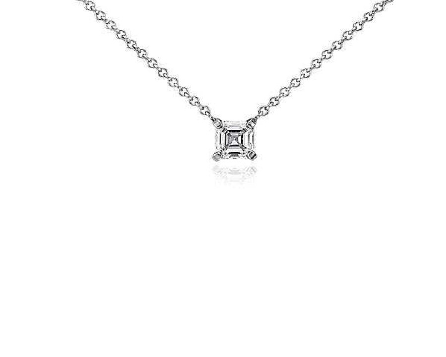 Necklaces | Blue Nile Asscher Cut Diamond Solitaire Pendant In 14K White Gold (1/2 Ct. Tw.)