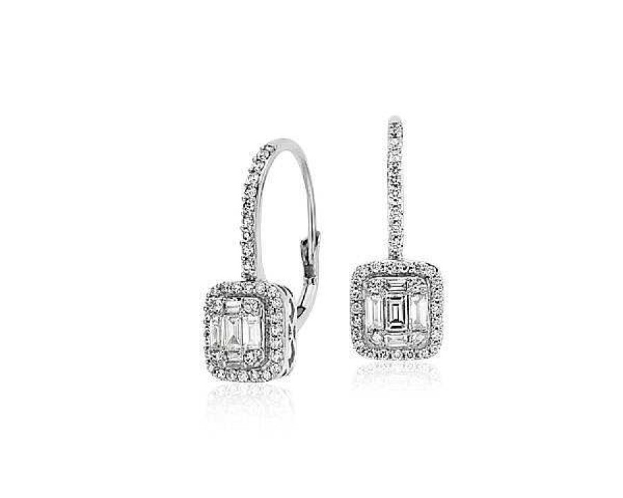 Earrings | Blue Nile Baguette Diamond Lever Back Drop Earrings In 18K White Gold (3/4 Ct. Tw.)