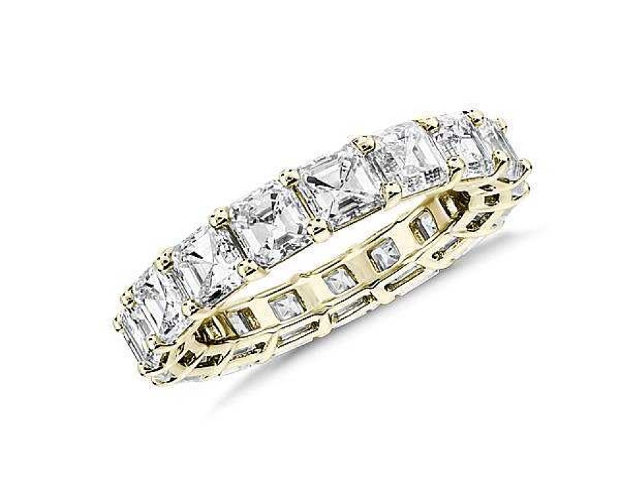 Women'S Rings | Blue Nile Asscher Cut Diamond Eternity Ring In 14K Yellow Gold (6 Ct. Tw.)