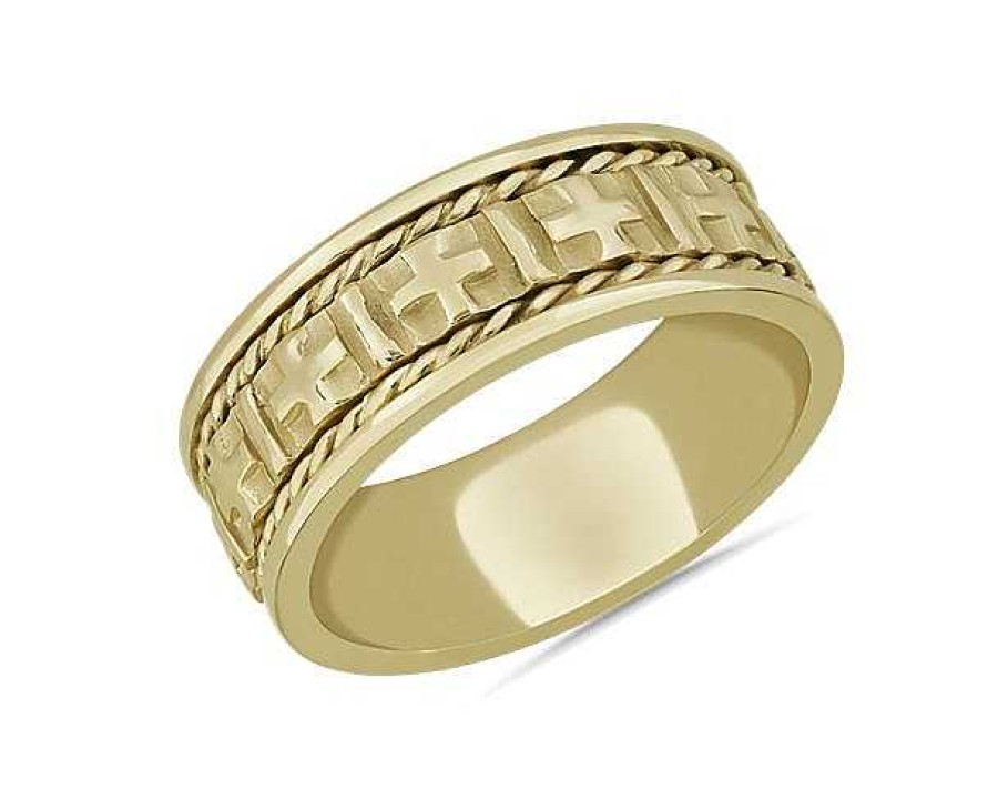 Men'S Rings | Blue Nile Braided Edge Cross Wedding Ring In 18K Yellow Gold (8Mm)