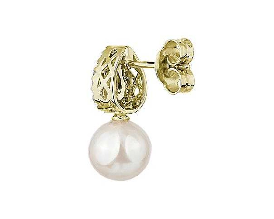 Earrings | Blue Nile Freshwater Pearl And White Sapphire Drop Earrings In 14K Yellow Gold