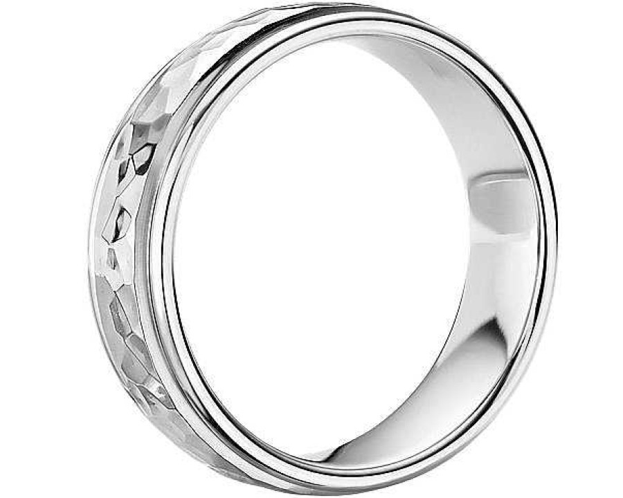 Men'S Rings | Blue Nile Hammered Inlay Wedding Ring In 14K White Gold (6.5Mm)