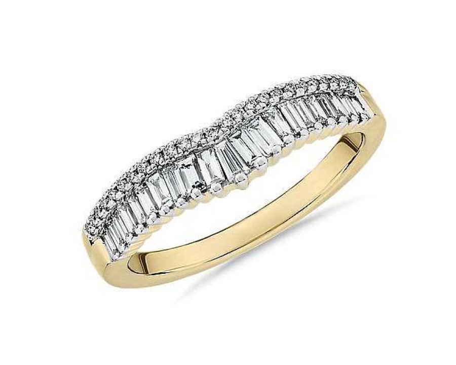 Rings | Blue Nile Zac Zac Posen Baguette & Pav Diamond Crown Curved Wedding Ring In 14K Yellow Gold (2 Mm, 3/8 Ct. Tw.)