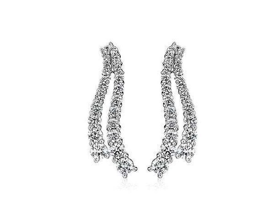 Earrings | Blue Nile Double Diamond Graduating Wave Drop Earrings In 14K White Gold (2 Ct. Tw.)