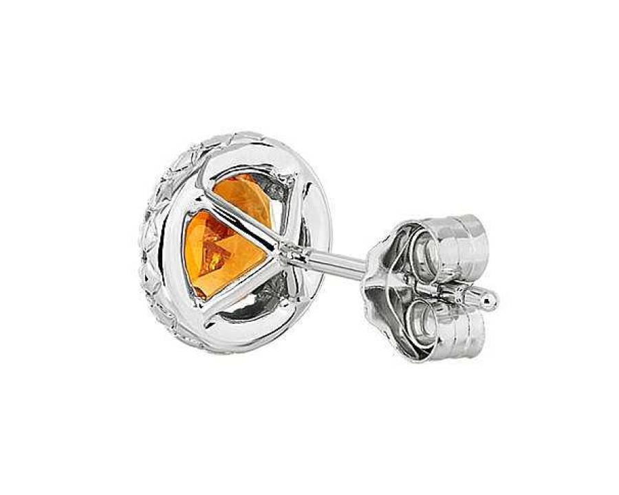 Earrings | Blue Nile Citrine And Micropav Diamond Halo Earrings In 14K White Gold (5Mm)