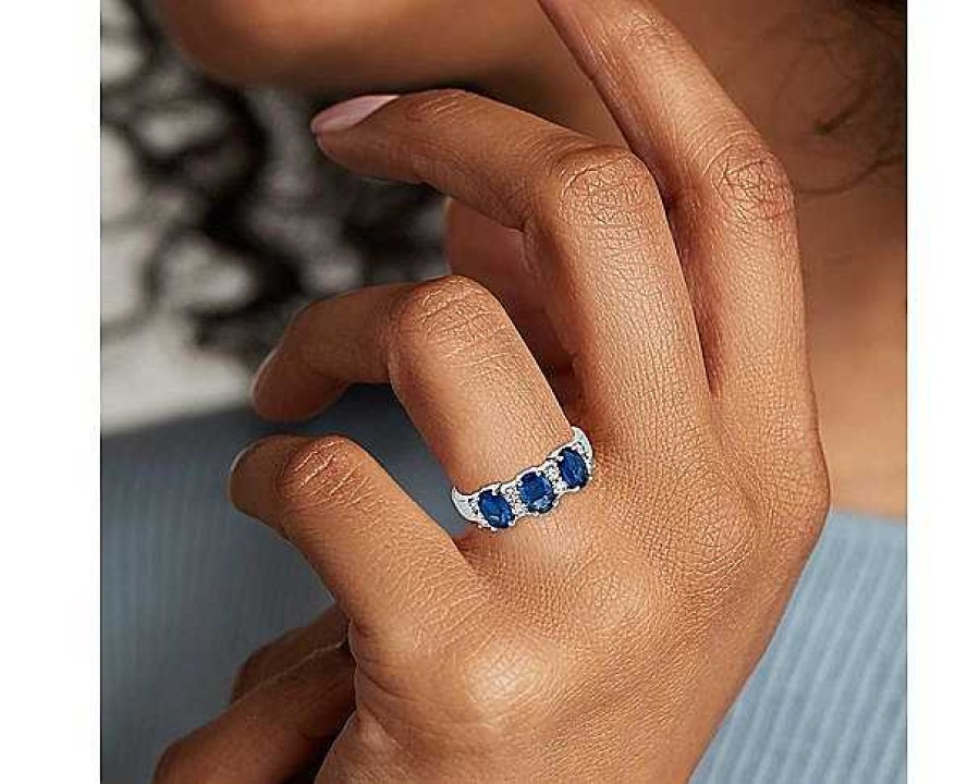 Rings | Blue Nile Sapphire And Diamond Three-Stone Ring In 14K White Gold