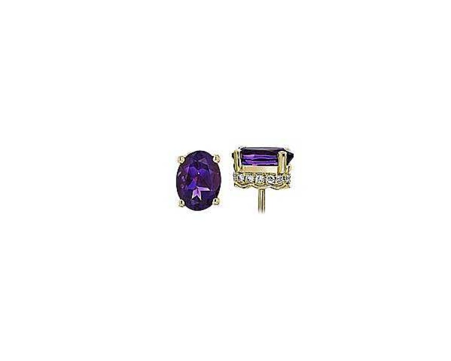 Earrings | Blue Nile Oval Amethyst And Diamond Earrings In 14K Yellow Gold (7X5Mm)