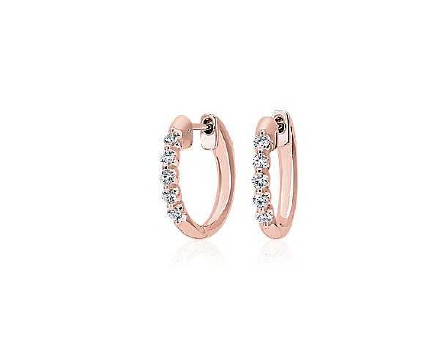 Earrings | Blue Nile Floating Front Facing Diamond Hoop Earrings In 14K Rose Gold (1/4 Ct. Tw)