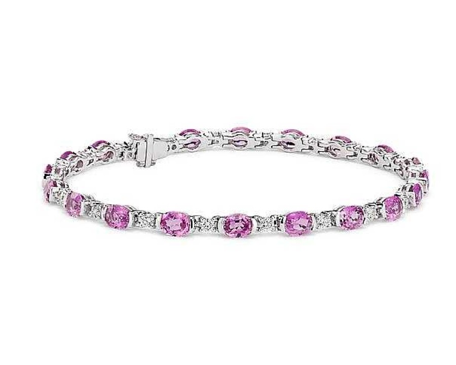 Bracelets | Blue Nile Oval Pink Sapphire And Diamond Semi-Bezel-Set Bracelet In 18K White Gold (5X4Mm)