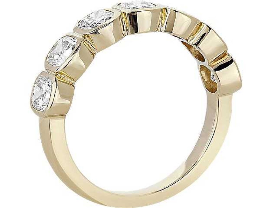 Women'S Rings | Blue Nile 7 Stone Cushion Bezel Diamond Anniversary Ring In 14K Yellow Gold (1 1/2 Ct. Tw.)