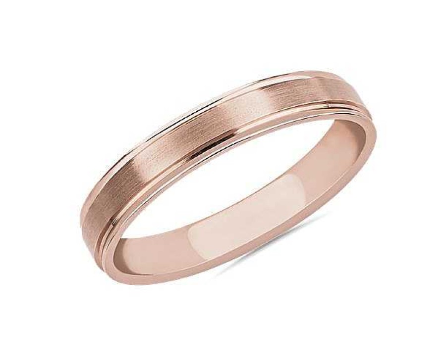 Men'S Rings | Blue Nile Brushed Inlay Wedding Ring In 18K Rose Gold (4Mm)