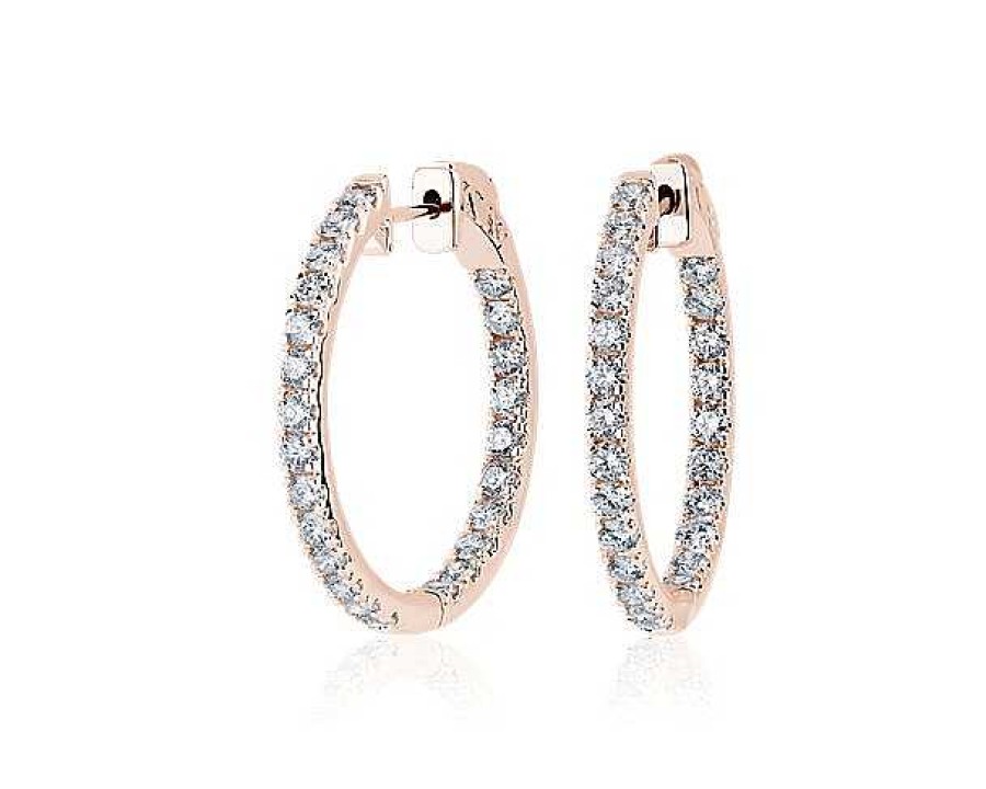 Earrings | Blue Nile The Perfect Diamond Hoops In 14K Rose Gold (2 Ct. Tw.)