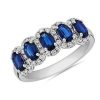 Rings | Blue Nile Oval Sapphire Halo Anniversary Ring In 14K White Gold (5X3Mm)