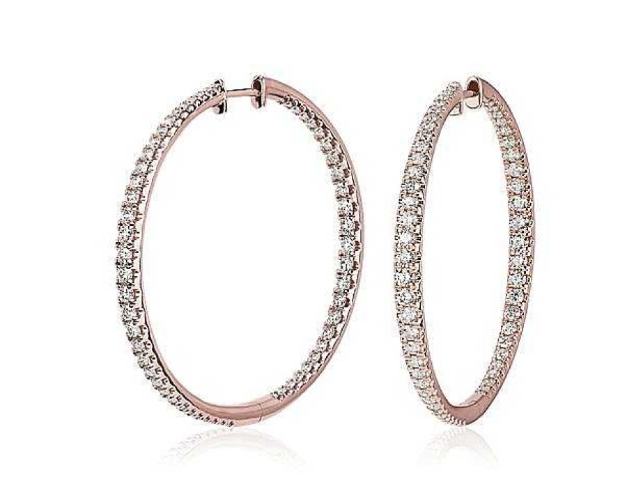 Earrings | Blue Nile Graduated Eternity Diamond Hoop Earrings In 14K Rose Gold (2 Ct. Tw.)