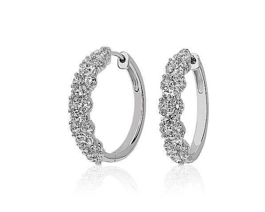 Earrings | Blue Nile Alternating Diamond Hoop Earrings In 14K White Gold (3 Ct. Tw.)