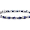 Bracelets | Blue Nile Oval Sapphire And Diamond Semi-Bezel-Set Bracelet In 18K White Gold (5X4Mm)