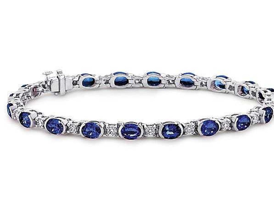 Bracelets | Blue Nile Oval Sapphire And Diamond Semi-Bezel-Set Bracelet In 18K White Gold (5X4Mm)