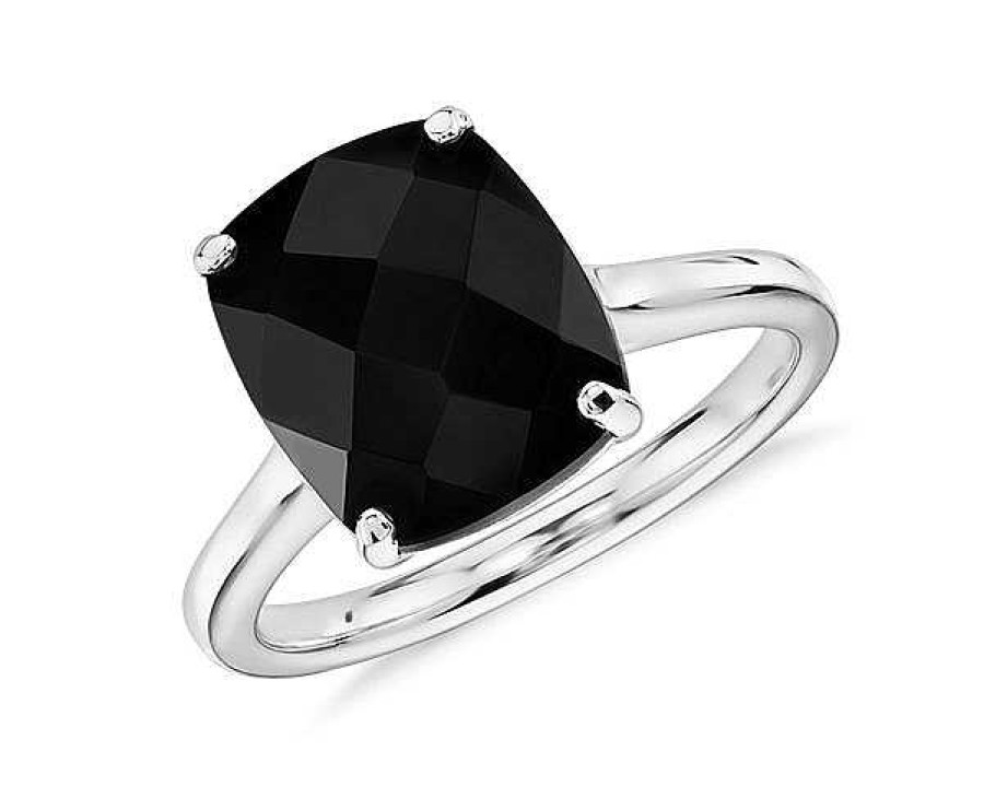 Rings | Blue Nile Black Onyx Cushion Cocktail Ring In 14K White Gold (11X9Mm)