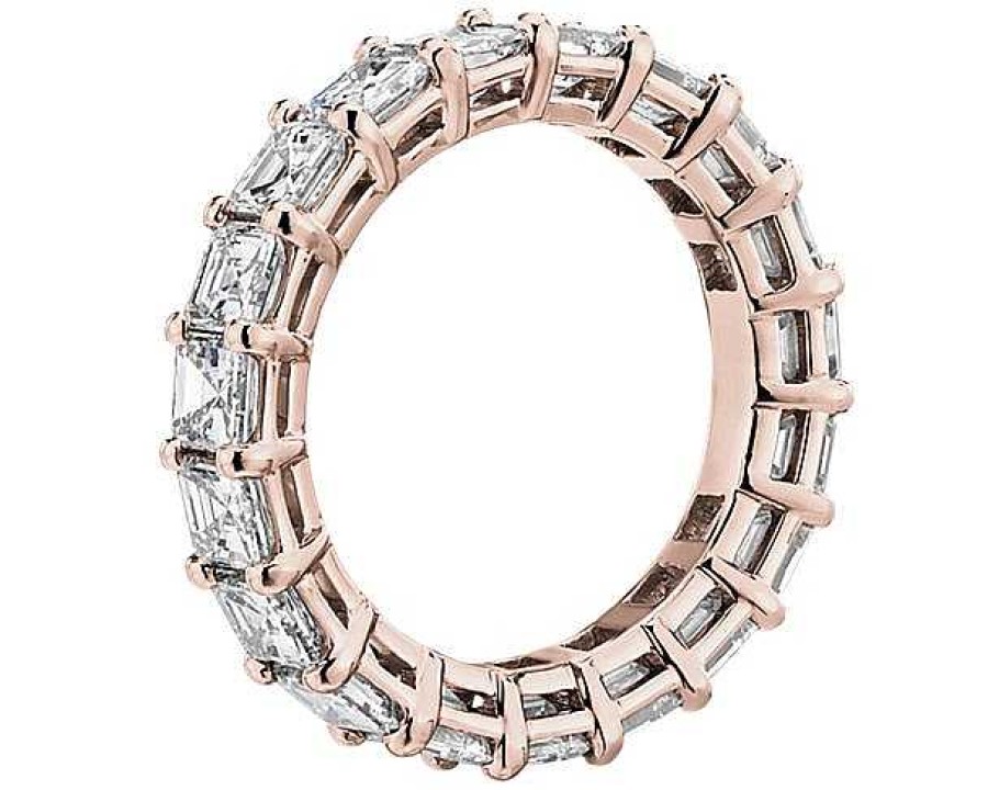 Women'S Rings | Blue Nile Asscher Cut Diamond Eternity Ring In 14K Rose Gold (4 Ct. Tw.)