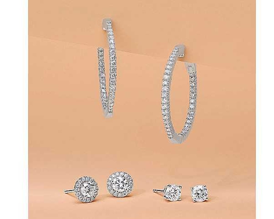 Earrings | Blue Nile Diamond Eternity Hoop Earrings In 14K White Gold- I/I1 (1 Ct. Tw.)