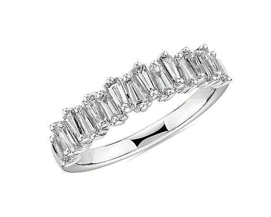 Rings | Blue Nile Alternating Tapered Baguette Diamond Wedding Ring In 18K White Gold (5/8 Ct. Tw.)