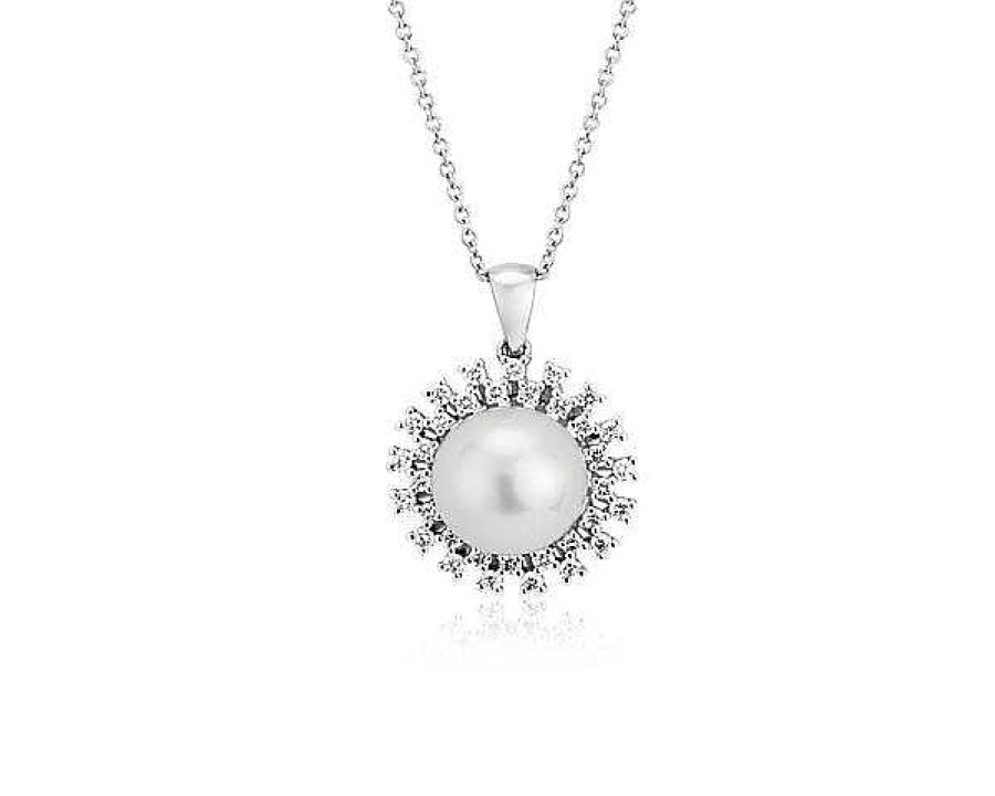 Necklaces | Blue Nile South Sea Cultured Pearl Pendant With Scattered Diamond Halo In 18K White Gold (9-9.5Mm)