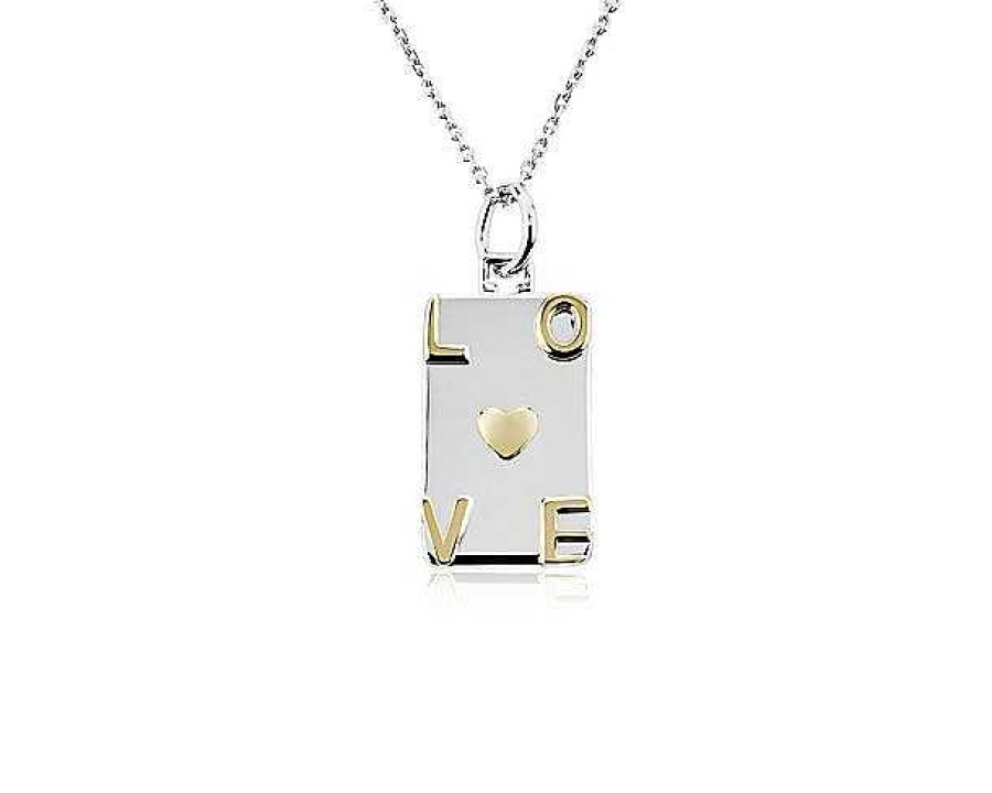 Necklaces | Blue Nile Two-Tone Raised Love Charm In Sterling Silver And 18K Yellow (1.3 Mm) Gold