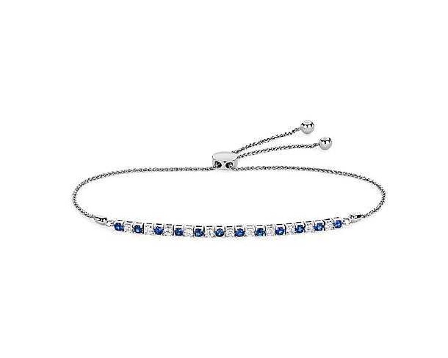 Bracelets | Blue Nile Riviera Pav Sapphire And Diamond Alternating Bolo Bracelet In 14K White Gold