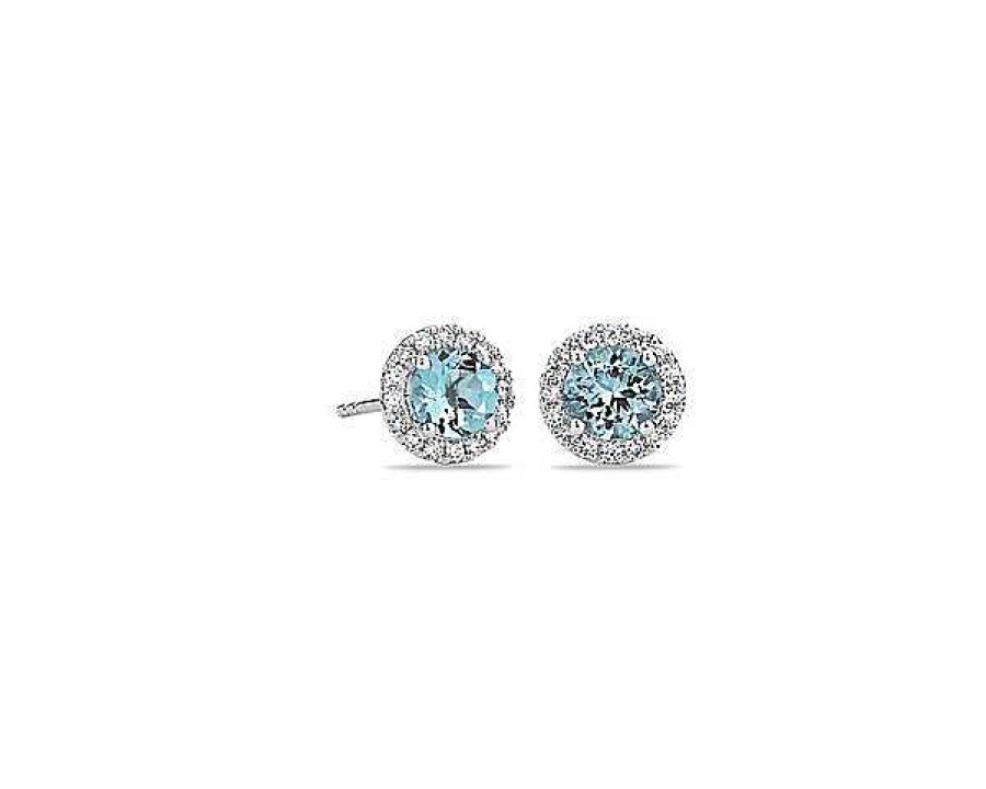 Earrings | Blue Nile Aquamarine And Micropav Diamond Stud Earrings In 18K White Gold (5Mm)