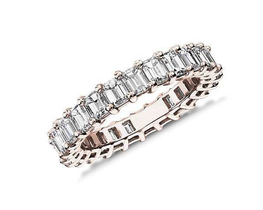 Women'S Rings | Blue Nile Lab Grown Diamond Emerald Cut Eternity Ring In 14K Rose Gold (3 Ct. Tw.)