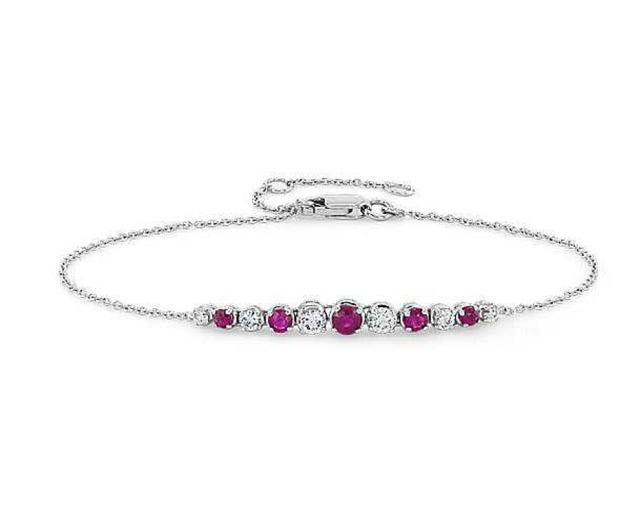 Bracelets | Blue Nile Ruby And Diamond Graduated Curve Bracelet In 14K White Gold