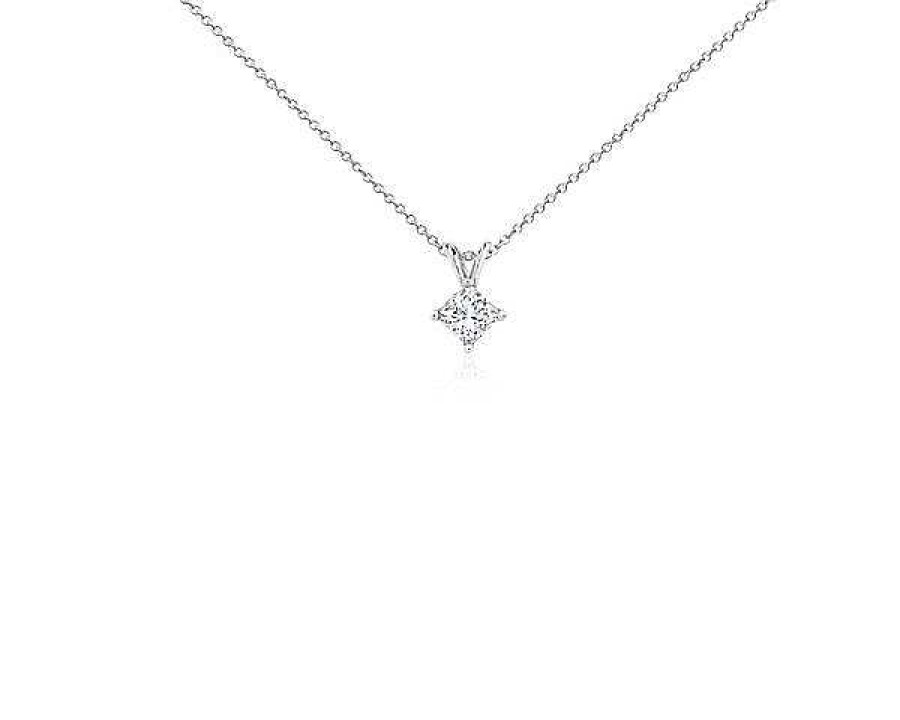 Necklaces | Blue Nile Princess Cut Diamond Solitaire Pendant In 14K White Gold (3/4 Ct. Tw.)