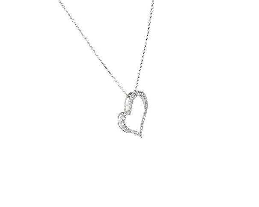 Necklaces | Blue Nile Tilted Diamond Heart Pendant In 14K White Gold (2/3 Ct. Tw.)