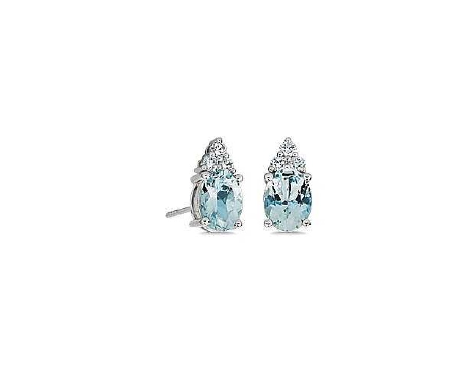 Earrings | Blue Nile Oval Aquamarine And Diamond Cluster Stud Earrings In 14K White Gold