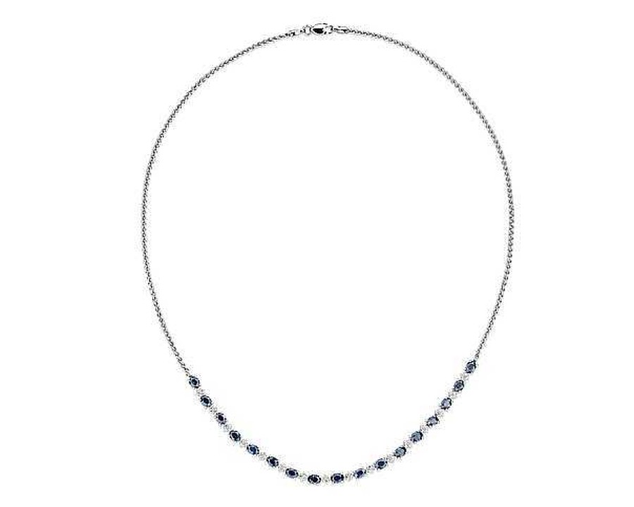 Necklaces | Blue Nile Oval Sapphire And Round Diamond Necklace In 14K White Gold