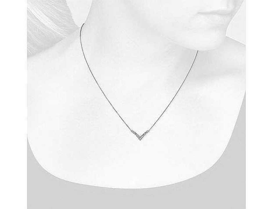 Necklaces | Blue Nile Diamond "V" Bar Necklace In 14K White Gold (1/2 Ct. Tw.)