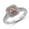 Rings | Blue Nile Extraordinary Collection: Fancy Pink Brown Cushion-Cut Diamond And Double Halo Diamond Ring In Platinum And 18K Rose Gold (3/4 Ct. Tw.)