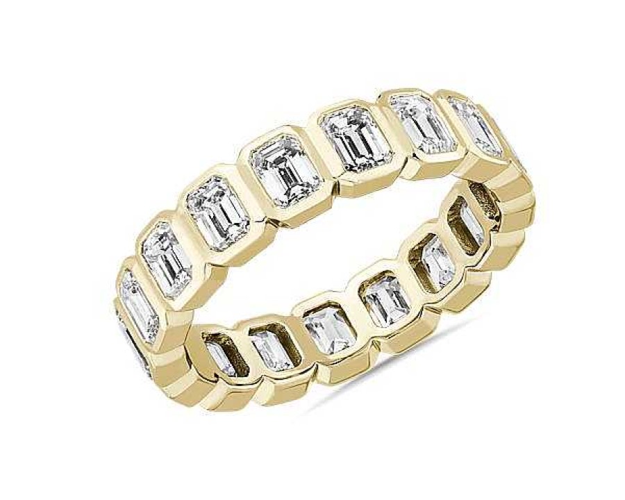 Women'S Rings | Blue Nile Bezel Emerald Diamond Eternity Ring In 14K Yellow Gold (2 3/4 Ct. Tw.)