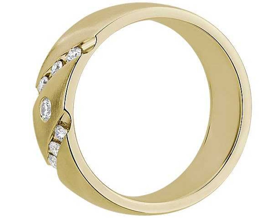 Men'S Rings | Blue Nile Diagonal Diamond Highlight Wedding Ring In 14K Yellow Gold (7 Mm, 1/4 Ct. Tw.)